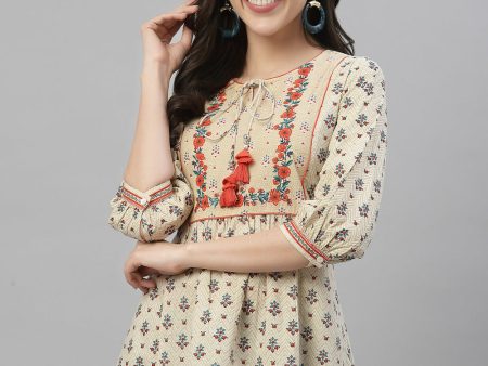 Juniper Beige Cambric Casual Wear Printed A-Line Tunic Online Sale