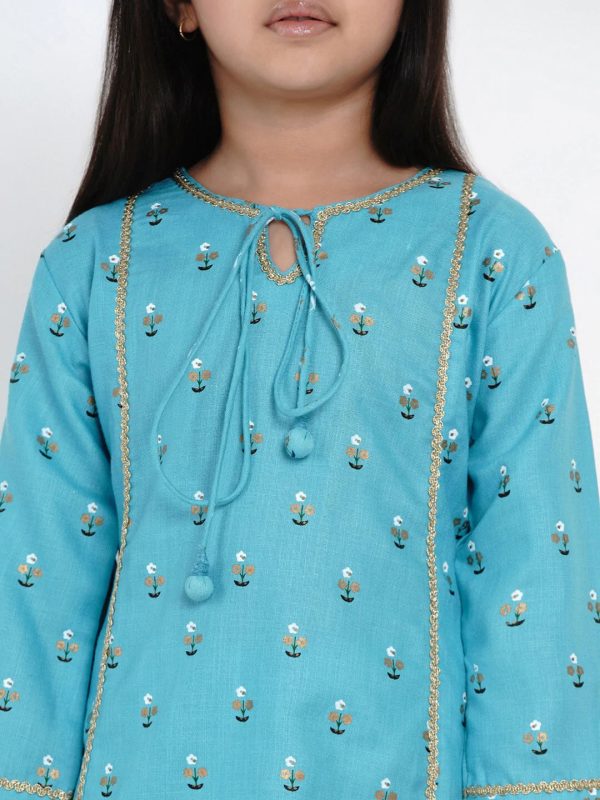 NOZ2TOZ Blue & White Printed Kurta & Sharara Set For Girls Cheap