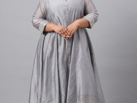 Juniper Women`s Grey Chanderi Silk Solid Anarkali Kurta with Inner Discount