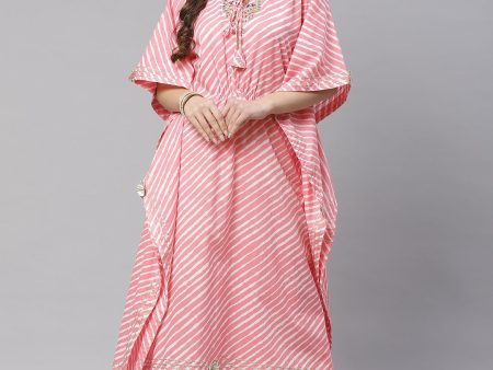 Wahe-NOOR Women s Baby Pink Cotton Laheriya Kaftan Online