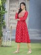 Juniper Women Red Rayon Festive Foil Printed Anarkali Flared Anarkali Kurta on Sale