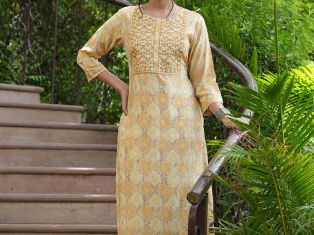 Juniper Beige Muslin Festive Wear Mirror Work Straight Kurta For Sale