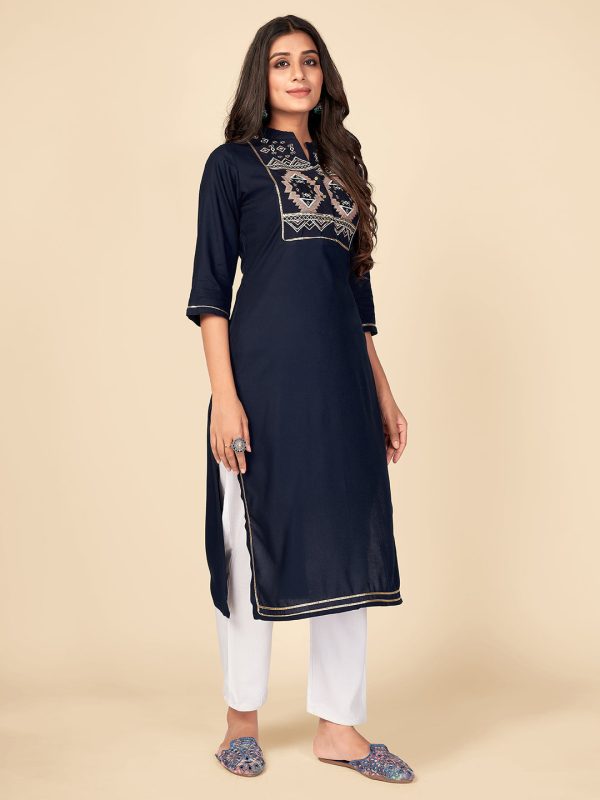 NOZ2TOZ Women Navy Blue Rayon Kurta (1pc) Online