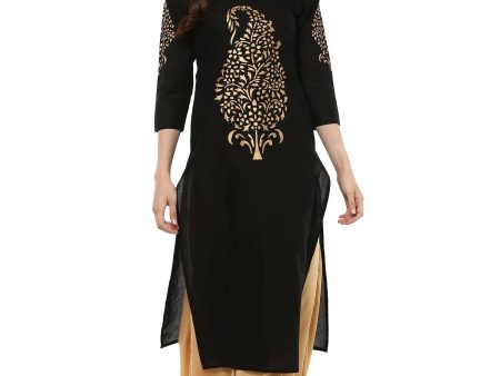 Ahalyaa Black Chanderi Gold Print Kurta For Sale