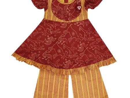 Mhyssa Gathered Sleeves Red Kurta With Full Length Yellow Palazzo Set For Kids Online Hot Sale