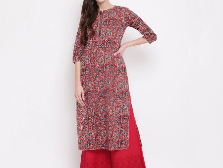 NOZ2TOZ Women s Red Kalamkari Print Cotton Kurta- (1pc set) For Cheap