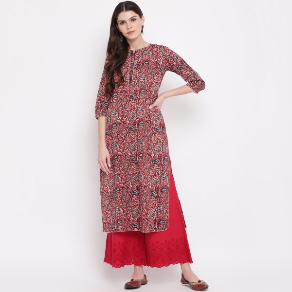 NOZ2TOZ Women s Red Kalamkari Print Cotton Kurta- (1pc set) For Cheap