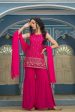 Juniper Fuchsia Georgette Festive Embroidered Straight Kurta Sharara Dupatta Set For Women Supply