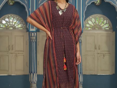 Juniper Brown Georgette Festive Printed Straight Kaftan For Women For Sale