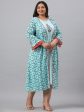 Juniper Women`s Sky Blue Rayon Festive Wear Embroidered & Printed Flared Dress Fashion