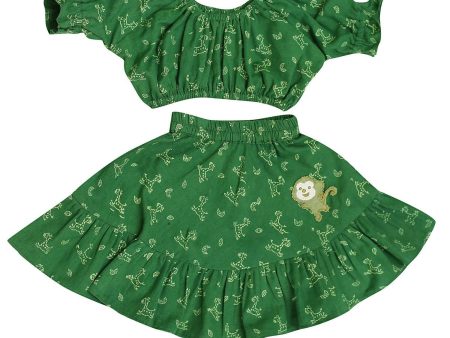 Mhyssa Green Round Neck Top and Skirt Set on Sale