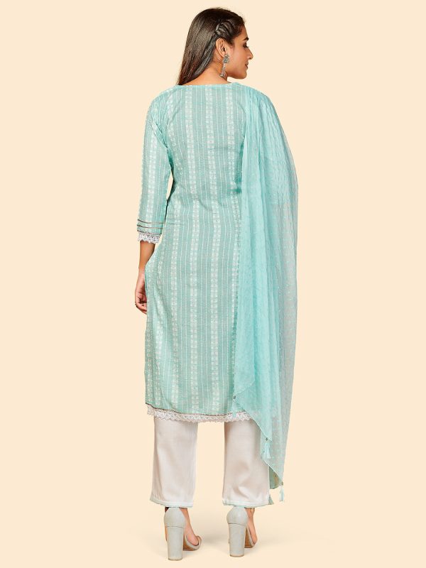 NOZ2TOZ Women s Printed & Hand Work Straight Yarn Dyed Sky Blue Stitched Kurta Pant With Dupatta Online Hot Sale