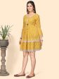 NOZ2TOZ Women s Printed & Lace Border A-Line Cotton Yellow Stitched Dress For Discount