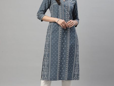 Juniper Blue Rayon Festive Placement Print Straight Kurta For Women Online now