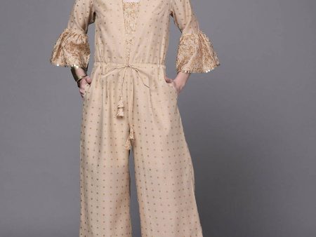 Ahalyaa Beige & Golden Printed Basic Jumpsuit Online now