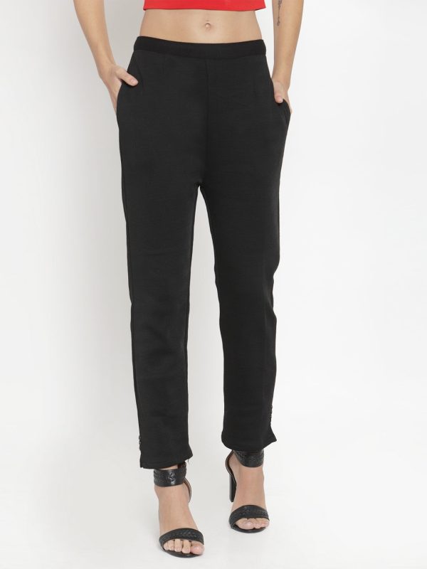 Wahe-NOOR Women s Black Woolen Pencil Pant For Discount