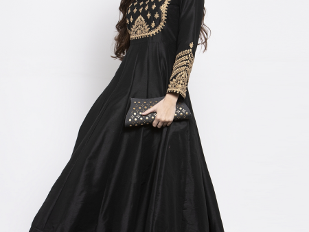 Wahe-NOOR Women s Black & Gold-Coloured Embellished Anarkali Kurta For Discount