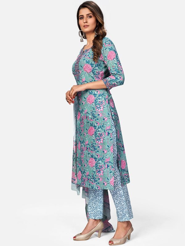 NOZ2TOZ Women Turquoise Blue Kurta With Pant & Dupatta (3pcs set) on Sale