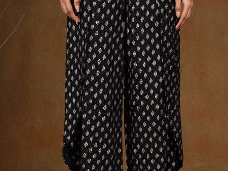 Juniper Women s Black Rayon Printed Tulip Dhoti Pant Online