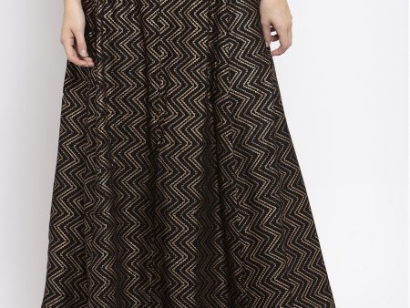 Wahe-NOOR Women s Black Zigzag Printed Flared Maxi Skirt Online now