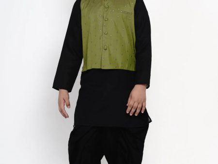 NOZ2TOZ Black & Green Dhoti Kurta Set for Boys with Waistcoat Fashion