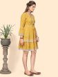 NOZ2TOZ Women s Printed & Lace Border A-Line Cotton Yellow Stitched Dress For Discount