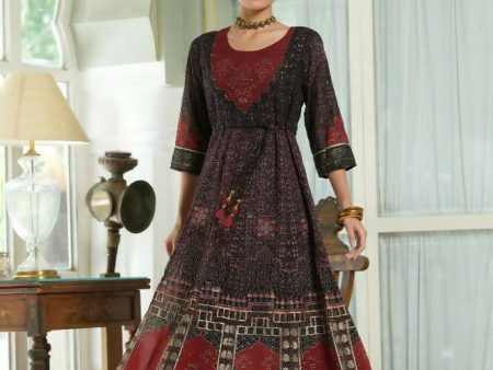 Juniper Black Georgette Festive Printed Anarkali Flared Anarkali Kurta For Women Sale