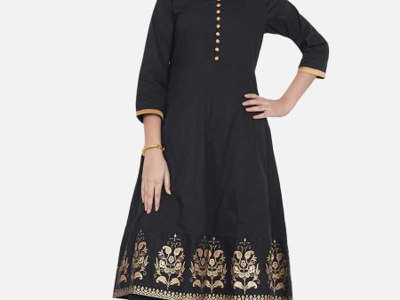 NOZ2TOZ Black & Gold-Coloured Ethnic Printed Panelled Kurta with Palazzos For Girls For Cheap