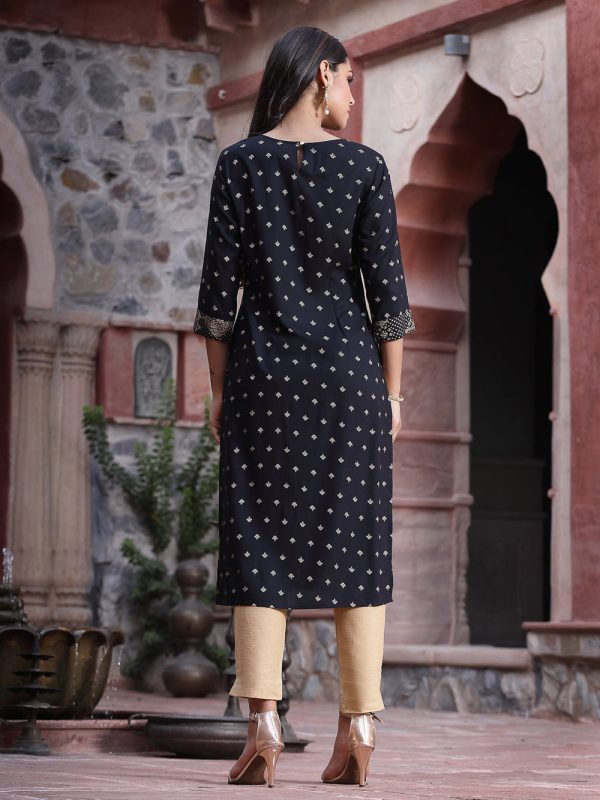 Juniper Women s Black Rayon Printed Straight Kurta Online