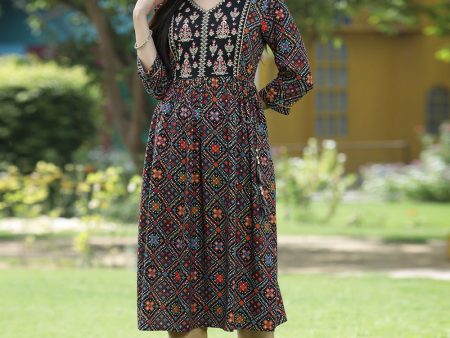 Juniper Black Rayon Festive Printed Flared Kurta For Women Online Hot Sale