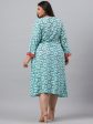 Juniper Women`s Sky Blue Rayon Festive Wear Embroidered & Printed Flared Dress Fashion