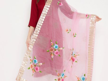 Wahe-NOOR Women s Baby Pink Printed Organza Dupatta For Sale