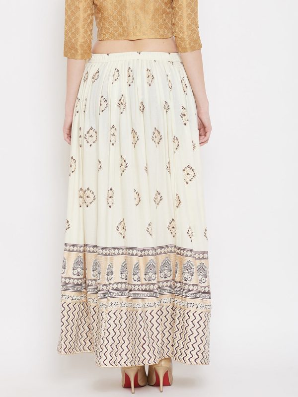 Wahe-NOOR Women s Cream Flared Printed Maxi Skirt on Sale