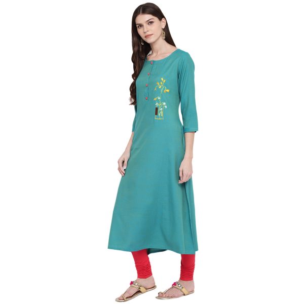 NOZ2TOZ Women Sky Blue Rayon Kurta (1Pc) on Sale