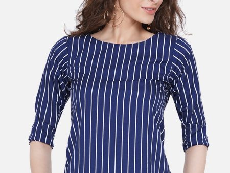 Wahe-NOOR Women s Blue Striped Crepe Top For Sale