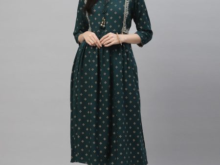 Juniper Green Rayon Festive Wear Embroidered Flared Kurta Supply