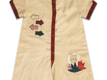 Mhyssa Beige and Maroon Round Neck Short Romper For Kids Online Hot Sale