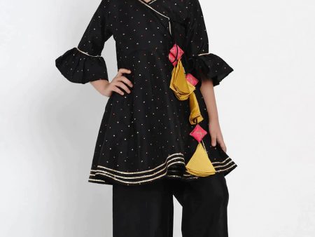 NOZ2TOZ Black & Gold Self Design Kurta & Palazzo Set For Girls Discount