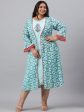 Juniper Women`s Sky Blue Rayon Festive Wear Embroidered & Printed Flared Dress Fashion