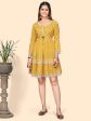 NOZ2TOZ Women s Printed & Lace Border A-Line Cotton Yellow Stitched Dress For Discount