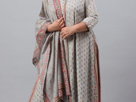 Juniper Women`s Grey Rayon Daily Wear Printed A-line Kurta Sets Online