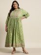 Juniper Women`s Pista Green Rayon Fusion Wear Printed A-line Dress Online now