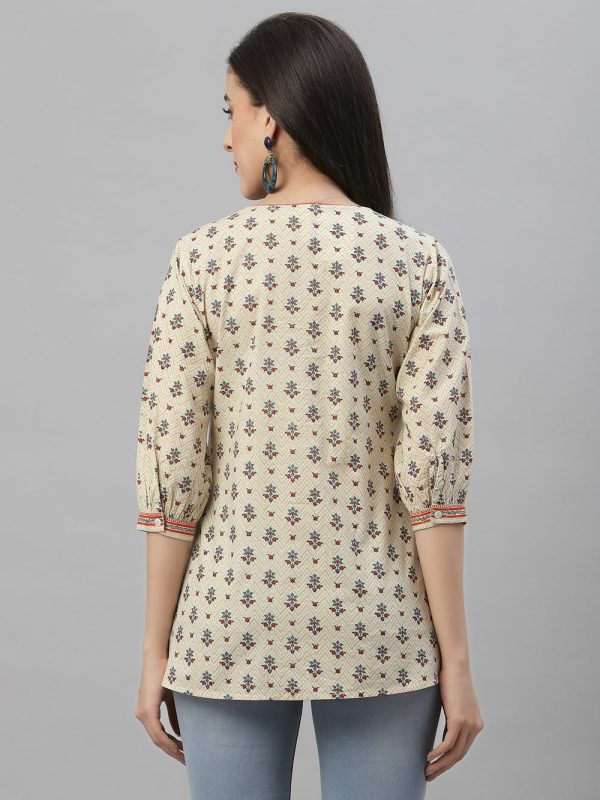 Juniper Beige Cambric Casual Wear Printed A-Line Tunic Online Sale