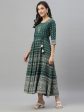 Juniper Green Rayon Festive Printed Flared Dress For Women Sale