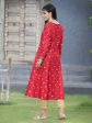 Juniper Women Red Rayon Festive Foil Printed Anarkali Flared Anarkali Kurta on Sale