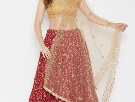 Wahe-NOOR Women s Beige Embroidered Net Dupatta With Sequinned Online Sale