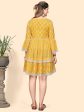 NOZ2TOZ Women s Printed & Lace Border A-Line Cotton Yellow Stitched Dress For Discount