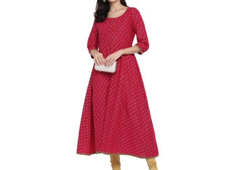 NOZ2TOZ Women s Red Cotton Printed Anarkali Kurti With Block Print (1 Pc) Hot on Sale