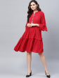 Wahe-NOOR Women s Red Solid Tiered A-Line Dress Supply