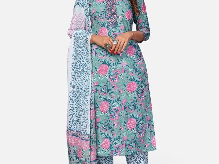 NOZ2TOZ Women Turquoise Blue Kurta With Pant & Dupatta (3pcs set) on Sale